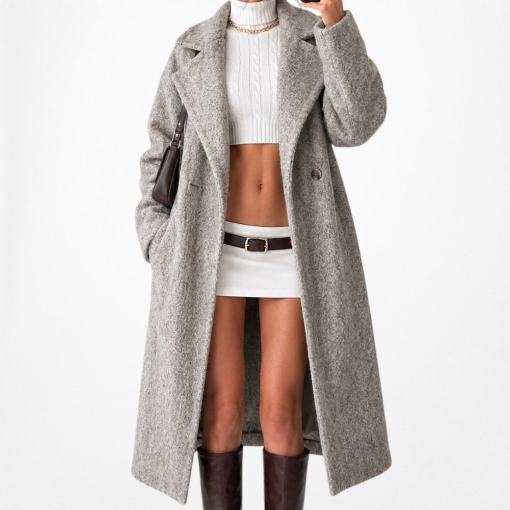 Mango Brown Oversized Wool Blend Peacoat Style Knee Length Coat Jacket Size XS